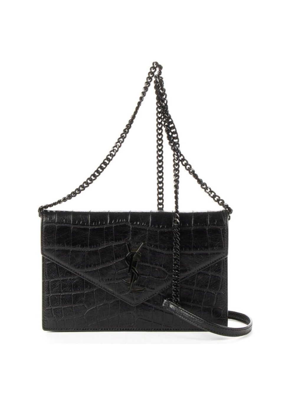 Saint Laurent Envelope Chain Wallet Black Anagram Embossed Calfskin Leather